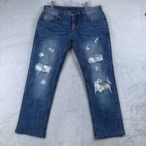 INC International Concepts Straight Leg Jeans Womens Size 34W Distressed Blue